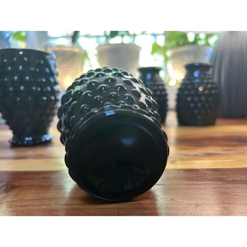 Indiana Tiara Hobnail Ebony Black - Set of 6 Flat Tumbler Glasses Vintage